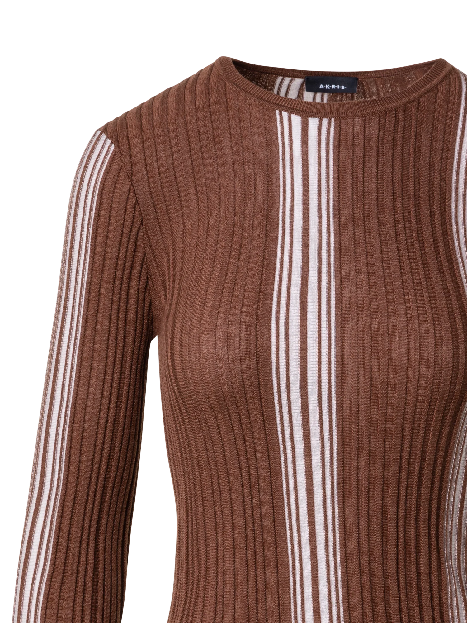 Wool Silk Ribbed Sweater with Irregular Stripes - Image 3